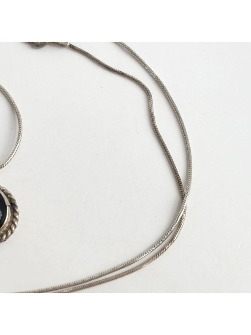 Art Deco Black Onyx Rope Sterling Silver 925 Oval Vintage Pendant Necklace - 16" - Picture 7 of 16